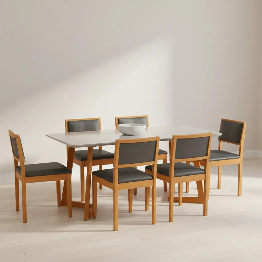 Juego de comedor mesa Fineza Marfil con 6 sillas Jade gris